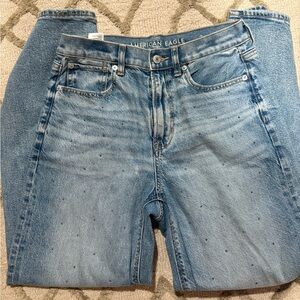 American Eagle Outfitters Women's Light Blue Rhinestone High Rise Jeans